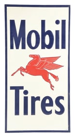 MOBIL TIRES EMBOSSED TIN SERVICE STATION SIGN W/ PEGASUS GRAPHIC