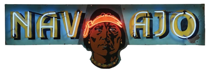 NAVAJO TRUCKING TIN SIGN W/ ADDED NEON