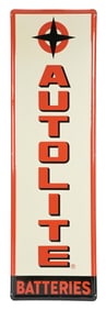 AUTOLITE BATTERIES EMBOSSED TIN SERVICE STATION SIGN.