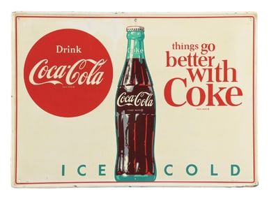 DRINK COCA-COLA "THINGS GO BETTER WITH COKE" SELF-FRAMED TIN SIGN