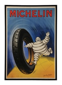 MICHELIN TIRES FRAMED ADVERTISING POSTER WITH BIBENDUM GRAPHIC