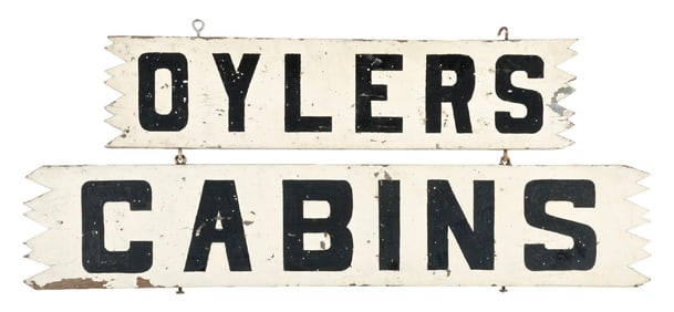 OYLERS CABINS TWO PIECE HAND-PAINTED WOOD SIGN