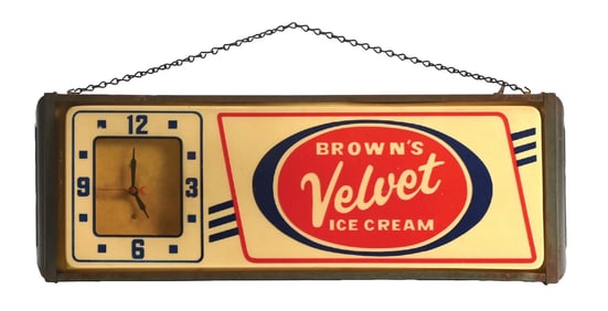BROWN'S VELVET ICE CREAM LIGHT-UP ADVERTISING CLOCK DISPLAY