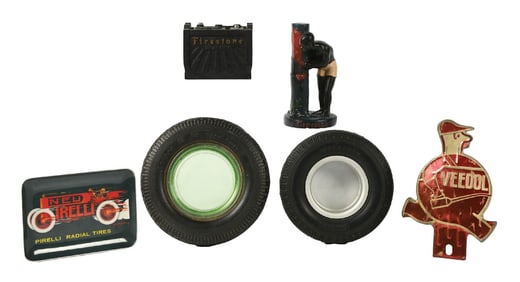 COLLECTION OF 6: VARIOUS MOTOR OIL AND TIRE ADVERTISING PIECES.