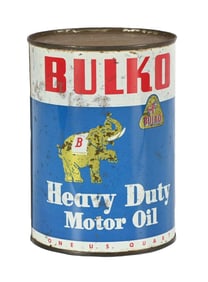 BULKO HEAVY DUTY MOTOR OILS ONE QUART CAN W/ ELEPHANT GRAPHIC