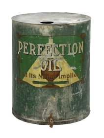 STANDARD OIL COMPANY PERFECTION OIL TIN ADVERTISING BARREL