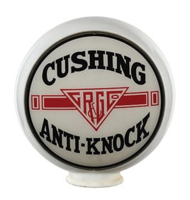 CUSHING ANTI-KNOCK GASOLINE COMPLETE 13.5" GLOBE ON BANDED MILK GLASS BODY