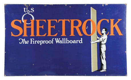 SHEETROCK THE FIRE PROOF WALLBOARD PORCELAIN SIGN