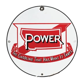 POWER GASOLINE PORCELAIN PUMP PLATE SIGN