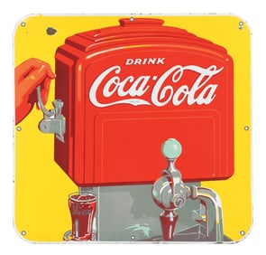 DRINK COCA-COLA PORCELAIN SIGN WITH FOUNTAIN GRAPHIC