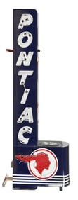 PONTIAC AUTOMOBILES COMPLETE PORCELAIN NEON SIGN W/ BULLNOSE ATTACHMENT