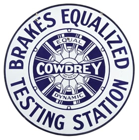 COWDREY BRAKES EQUALIZED TESTING STATION PORCELAIN SIGN
