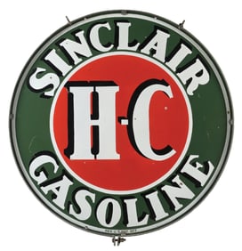 SINCLAIR H-C GASOLINE PORCELAIN SIGN W/ ORIGINAL RING