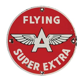 FLYING A SUPER EXTRA GASOLINE PORCELAIN PUMP PLATE SIGN