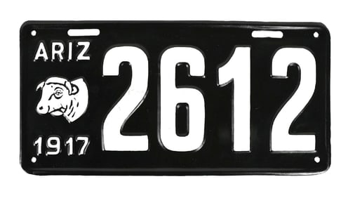 ARIZONA 1917 EMBOSSED TIN LICENSE PLATE W/ BULL GRAPHIC