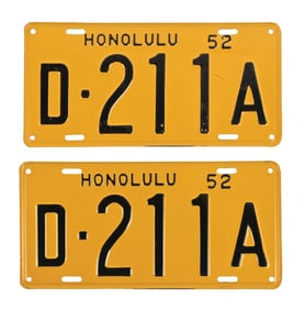 SET OF 2: N.O.S. HONOLULU EMBOSSED TIN AUTOMOTIVE LICENSE PLATES