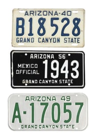 COLLECTION OF 3: ARIZONA EMBOSSED TIN AUTOMOTIVE LICENSE PLATES