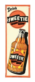 DRINK SWEETIE SODA POP EMBOSSED TIN SIGN W/ BOTTLE GRAPHIC