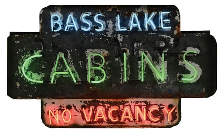 BASS LAKE CABINS TIN NEON SIGN