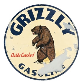 RARE GRIZZLY GASOLINE TIN SERVICE STATION SIGN