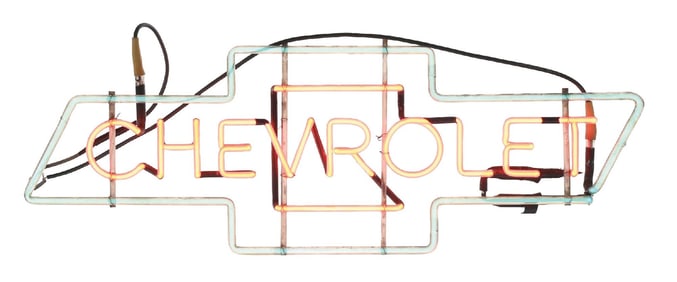 CHEVROLET AUTOMOBILES DEALERSHIP WINDOW NEON BOW TIE SIGN