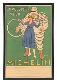 MICHELIN TIRES FRAMED PAPER POSTER W/ TIRE AND BIBENDUM GRAPHIC