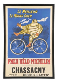 MICHELIN TIRES FRAMED PAPER POSTER W/ BICYCLE & BIBENDUM GRAPHIC