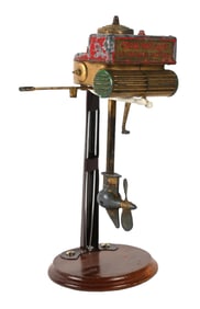 ORKIN CRAFT OUTBOARD BOAT MOTOR MINIATURE SALESMAN SAMPLE ON DISPLAY STAND