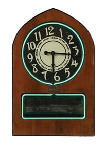 TELECHRON NEON ADVERTISING CLOCK W/ MOTORIZED SPINNING ADVERTISING WHEEL