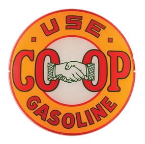 USE CO-OP GASOLINE SINGLE 13.5" GLOBE LENS W/ HAND SHAKING GRAPHIC