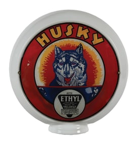 HUSKY ETHYL SINGLE 13.5" GLOBE LENS ON MILK GLASS BODY