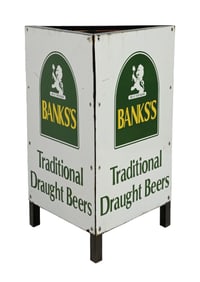 BANKS'S TRADITIONAL DRAFT BEERS THREE-SIDED PORCELAIN DISPLAY SIGN