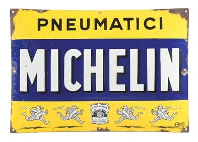 MICHELIN PNEUMATICI TIRES PORCELAIN SIGN W/ BIBENDUM GRAPHIC