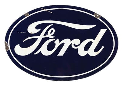 FORD AUTOMOBILES PORCELAIN OVAL SIGN W/ SCRIPT