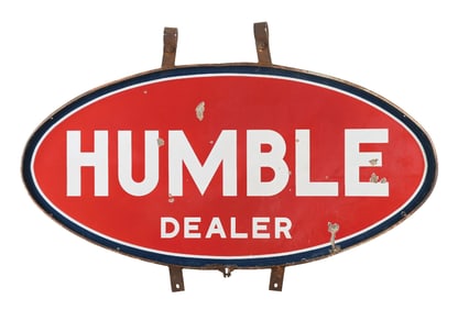 HUMBLE GASOLINE SERVICE STATION SIGN W/ ORIGINAL METAL RING