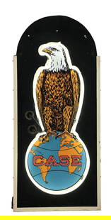 CASE EAGLE PORCELAIN NEON SIGN: SSP. CONDITION: Excellent color and gloss throughout the field, showing a clean example of this iconic graphic. Light areas of touch-up at the mounting holes as well as along the outer edges, but