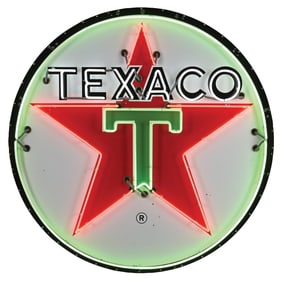 TEXACO GASOLINE PORCELAIN SERVICE STATION SIGN W/ ADDED NEON
