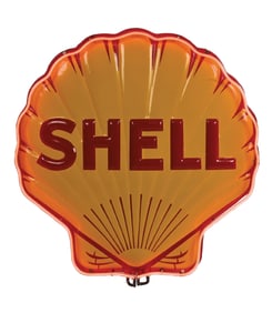 SHELL GASOLINE EMBOSSED PORCELAIN SIGN W/ NEON BOARDER