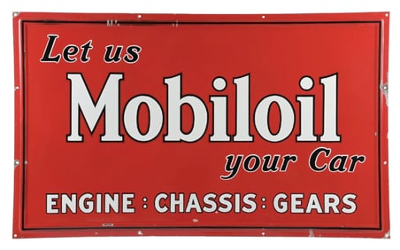 LET US MOBILOIL YOUR CAR PORCELAIN SERVICE STATION SIGN