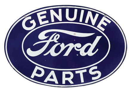 GENUINE FORD PARTS PORCELAIN SIGN: DSP. Maker marked Verabrite. C. 1930s. CONDITION: Outstanding color and gloss throughout the field, showing light chipping in the inner and outer fields of each side. Mounting holes show light chips