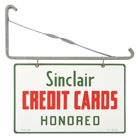 SINCLAIR CREDIT CARDS HONORED PORCELAIN SIGN W/ ORIGINAL HANGER