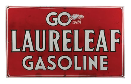 GO WITH LAURELEAF GASOLINE PORCELAIN SIGN