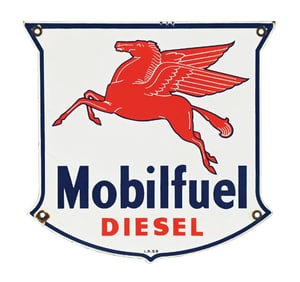 MOBILFUEL DIESEL PORCELAIN PUMP PLATE SIGN.