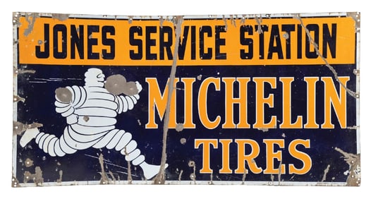 MICHELIN TIRES PORCELAIN SIGN FOR JONES SERVICE STATION