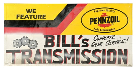 PENNZOIL MOTOR OIL TIN SERVICE STATION SIGN W/ SELF-FRAMED EDGE