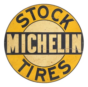 MICHELIN STOCK TIRES EMBOSSED TIN SIGN