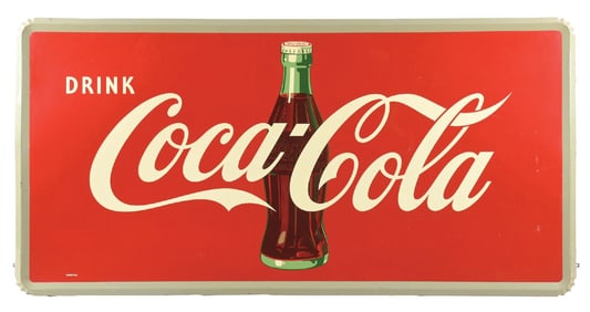 DRINK COCA-COLA TIN BILLBOARD SIGN W/ BOTTLE GRAPHIC