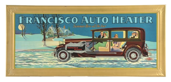 FRANCISCO AUTO HEATER TIN SIGN W/ SELF-FRAMED OUTER EDGE