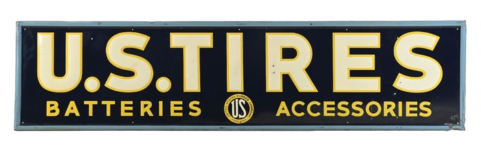 U.S. TIRES EMBOSSED TIN SIGN W/ SELF FRAMED OUTER EDGE