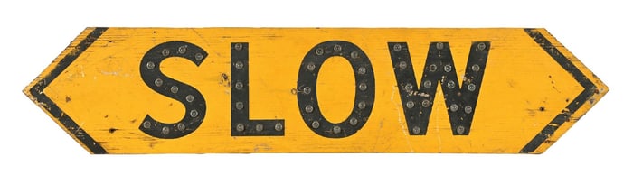 SLOW WOODEN ROADSIDE SIGN W/ GLASS REFLECTORS